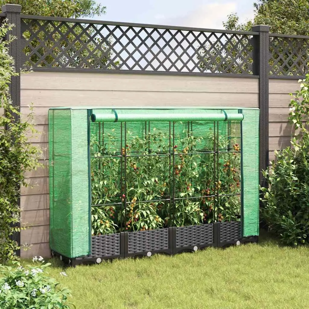 Raised Garden Bed with Greenhouse Cover Rattan Look 160x40x123cm Black