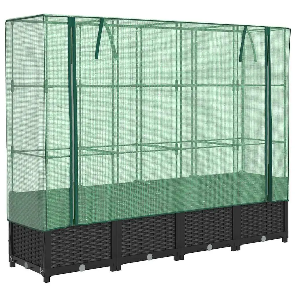 Raised Garden Bed Greenhouse Cover Iron Tube 160x40x138cm Black Rattan Look