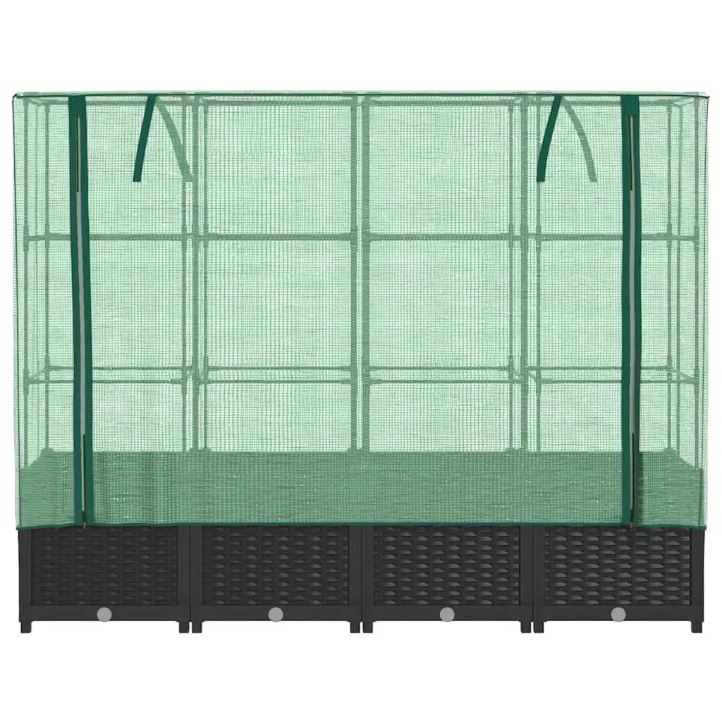 Raised Garden Bed Greenhouse Cover Iron Tube 160x40x138cm Black Rattan Look