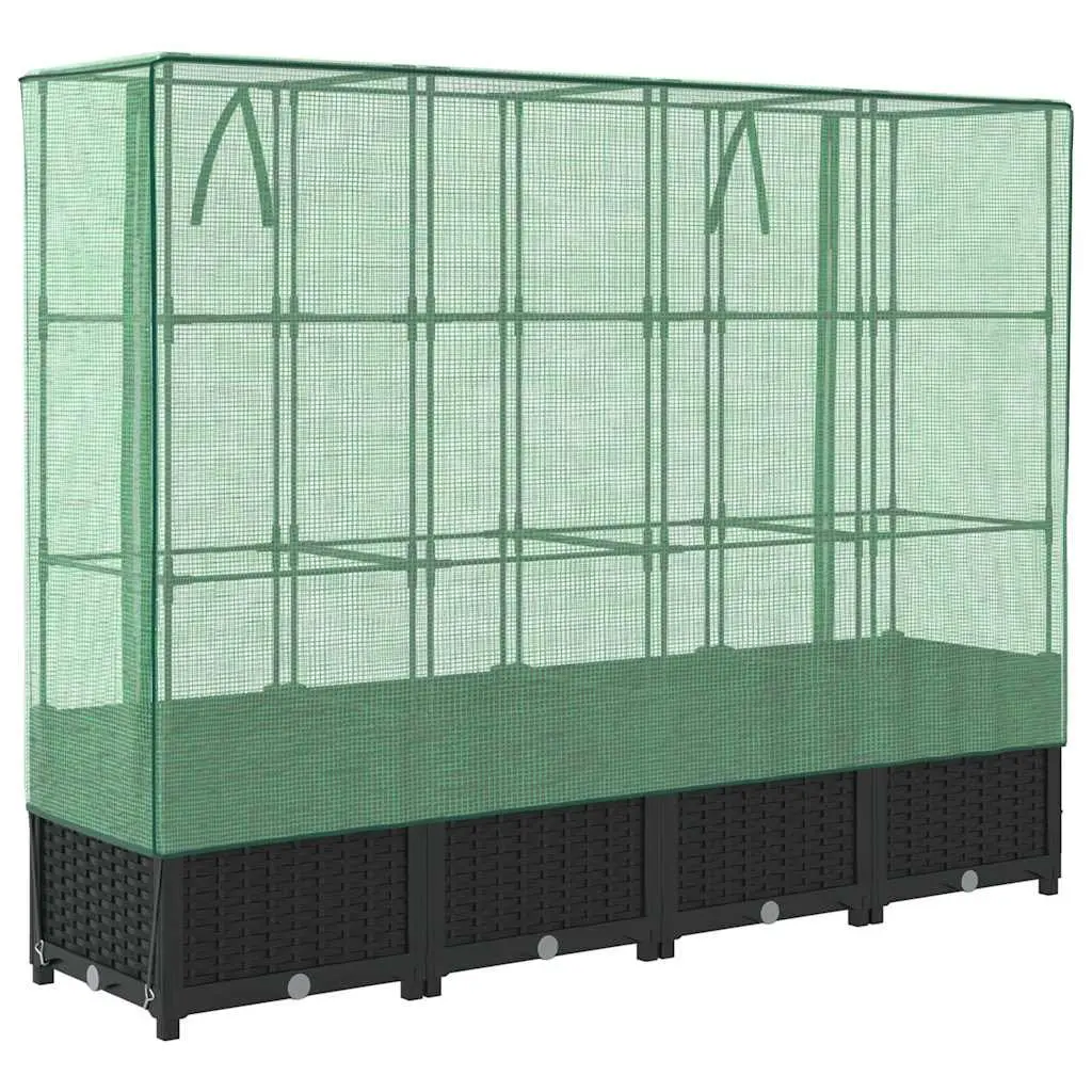 Raised Garden Bed Greenhouse Cover Iron Tube 160x40x138cm Black Rattan Look