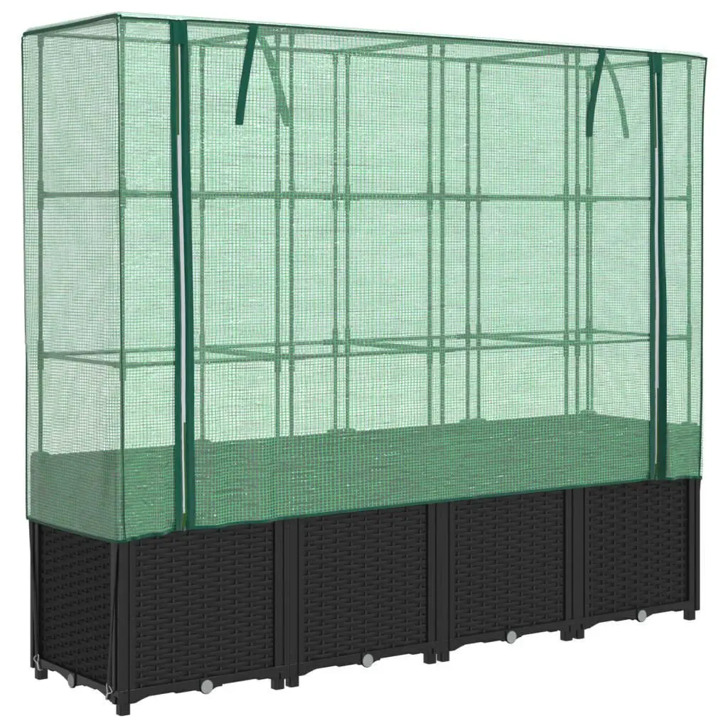 Raised Garden Bed Iron Tube Polypropylene 160x40x153cm Black with Greenhouse Cover
