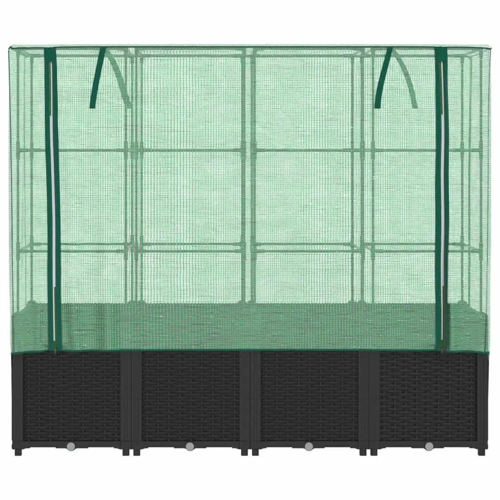 Raised Garden Bed Iron Tube Polypropylene 160x40x153cm Black with Greenhouse Cover