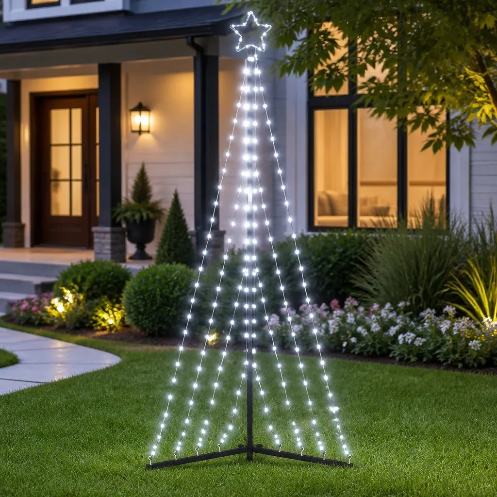 LED Christmas Tree 187cm Cold White 339 Lights 8 Effects Indoor Outdoor