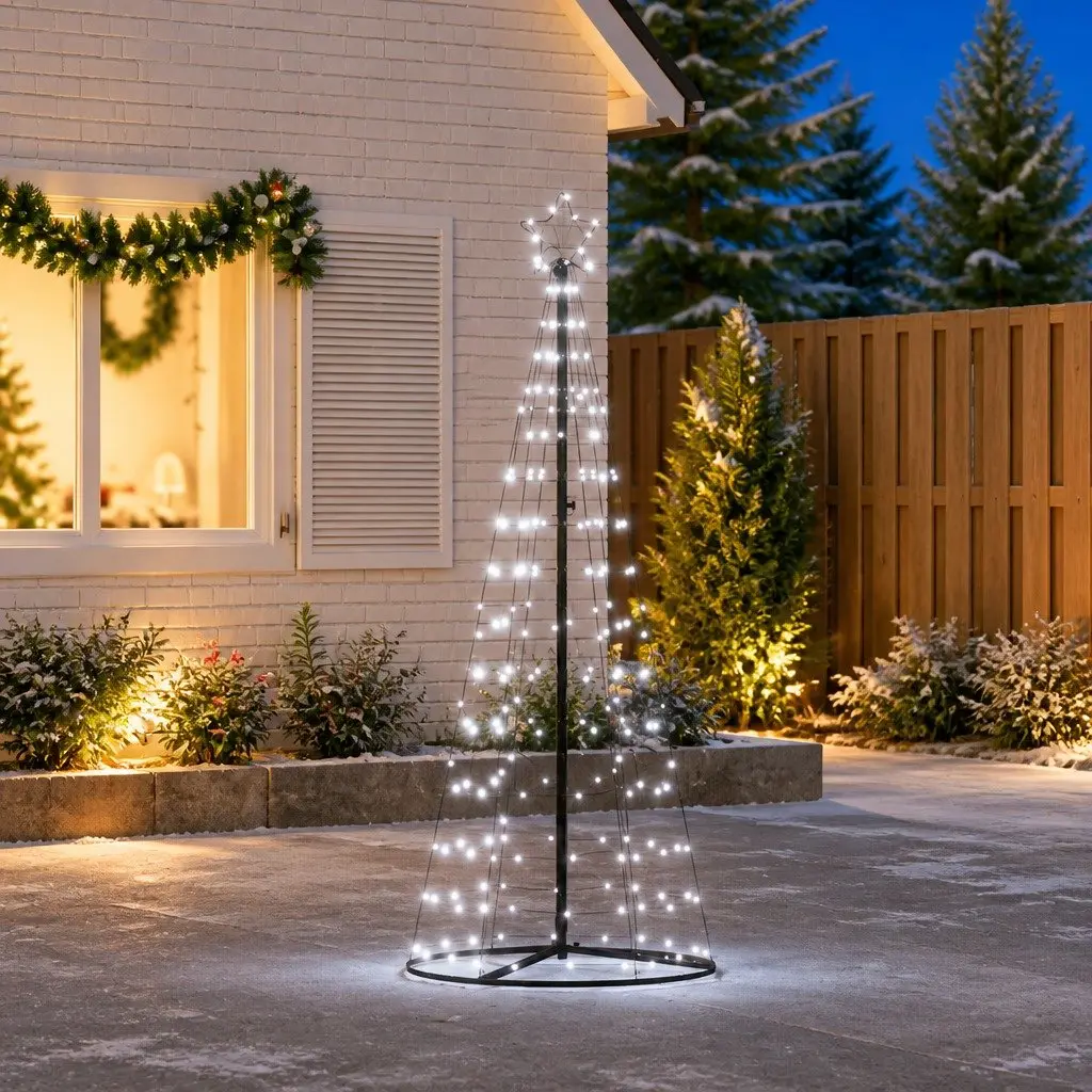LED Christmas Tree Cold White 180cm 200 Lights 8 Lighting Effects Indoor Outdoor