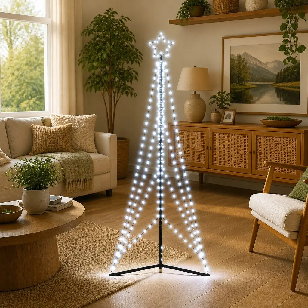 LED Christmas Tree 240cm 483 Cold White Lights 8 Modes Indoor Outdoor Holiday