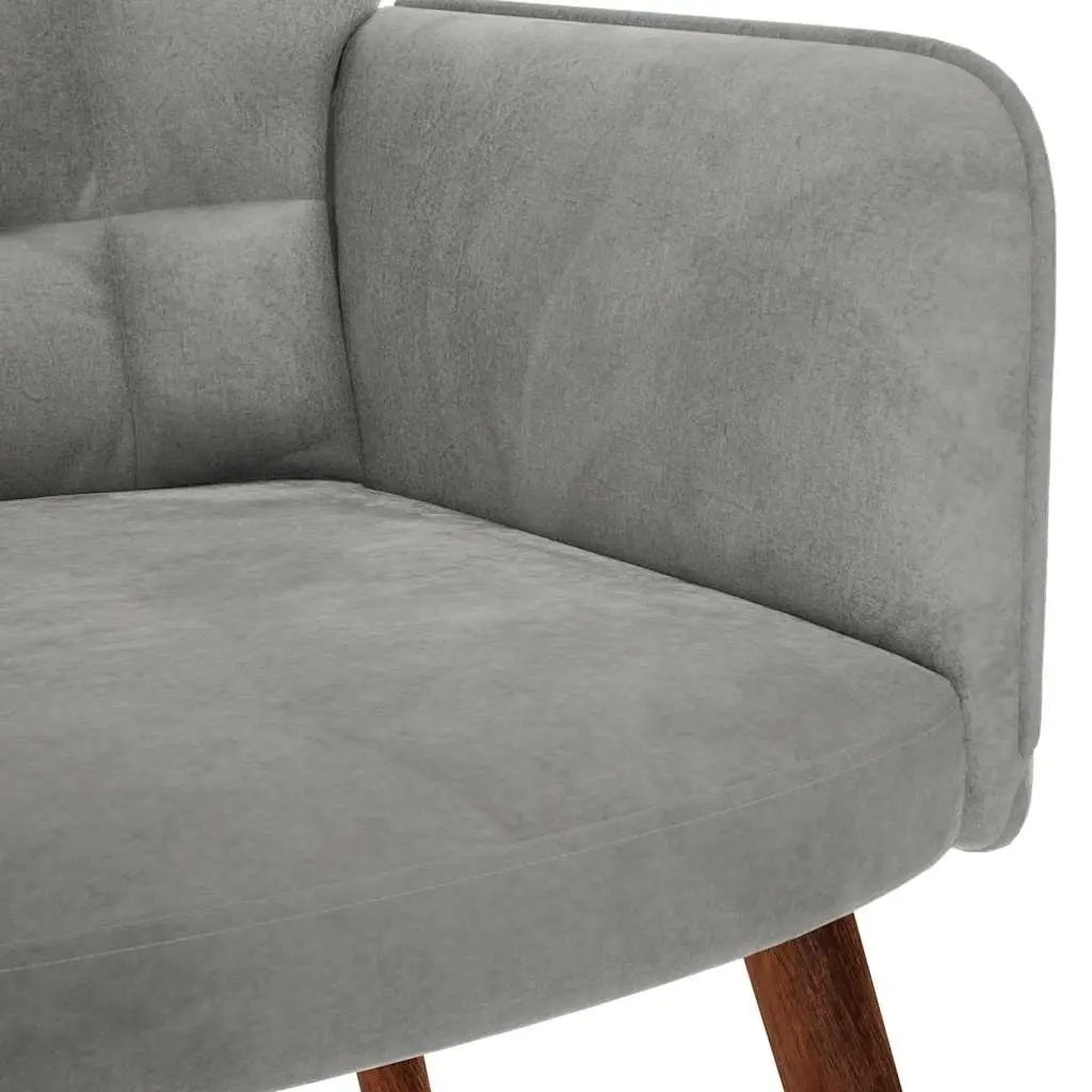 Armchair Velvet Light Grey with Footstool Plywood and Metal Frame