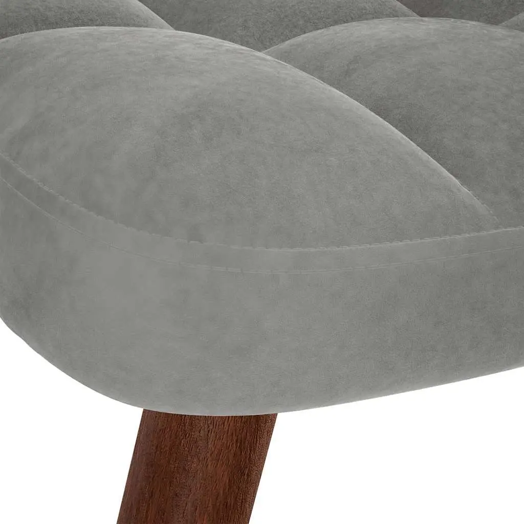 Armchair Velvet Light Grey with Footstool Plywood and Metal Frame