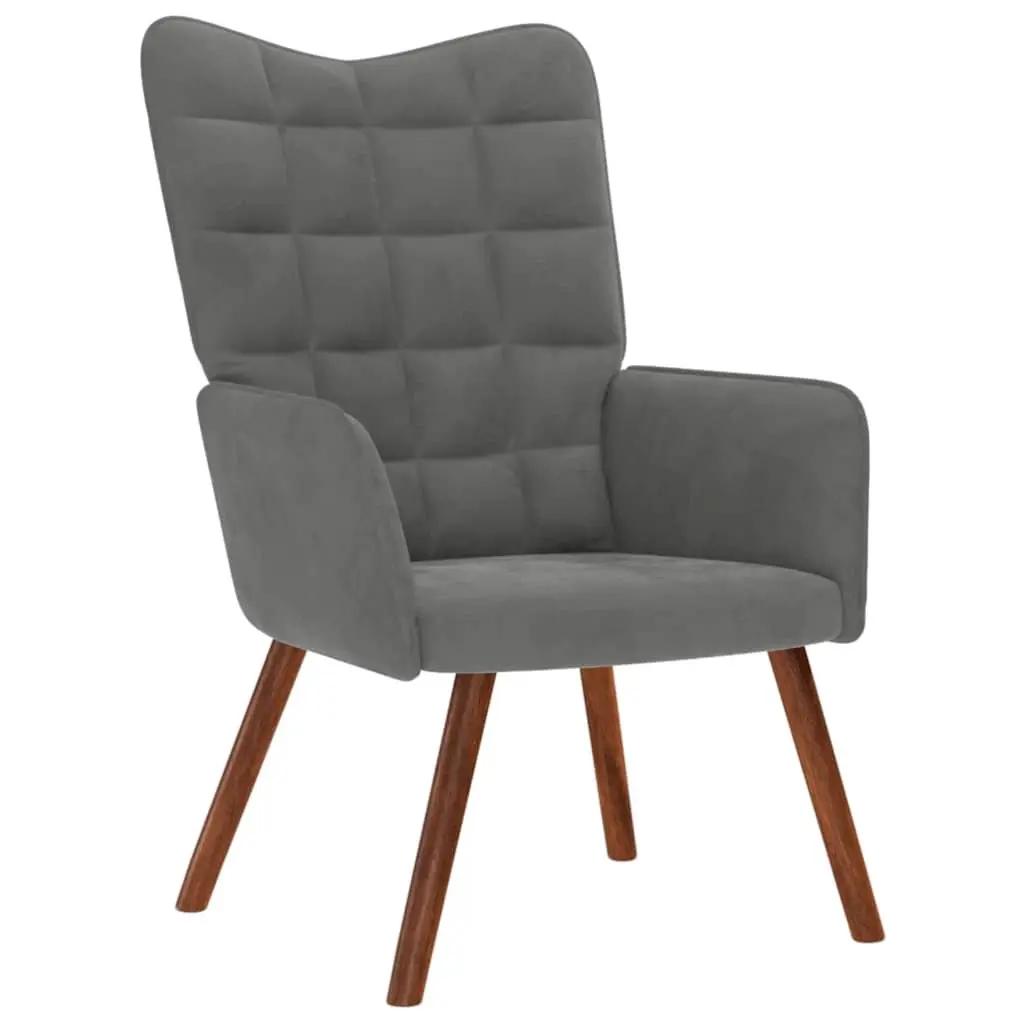 Grey Velvet Chair and Stool Set