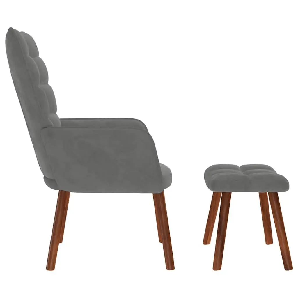 Grey Velvet Chair and Stool Set