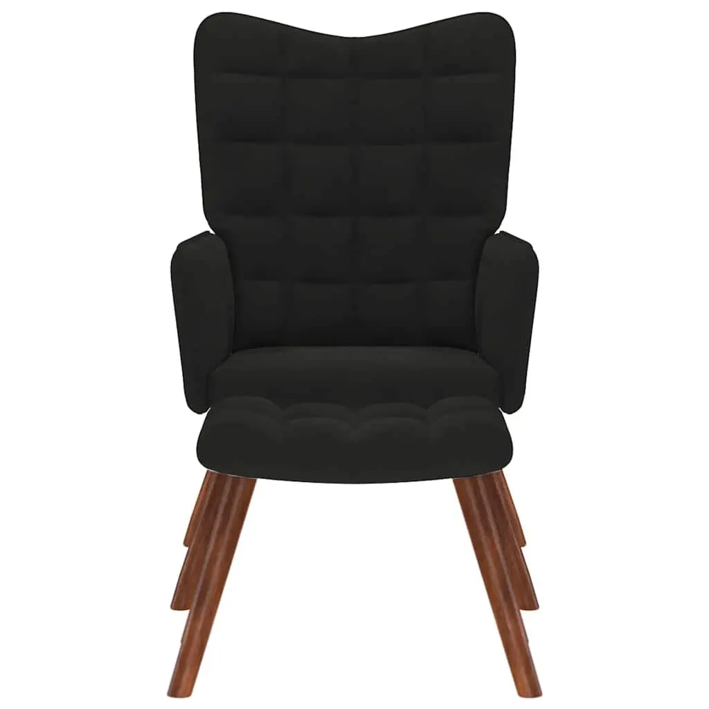 Relaxing Chair with Stool Black Velvet Armchair Recliner Lounge Chair Footstool