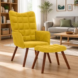 Versatile Yellow Velvet Chair with Footstool for Your Home