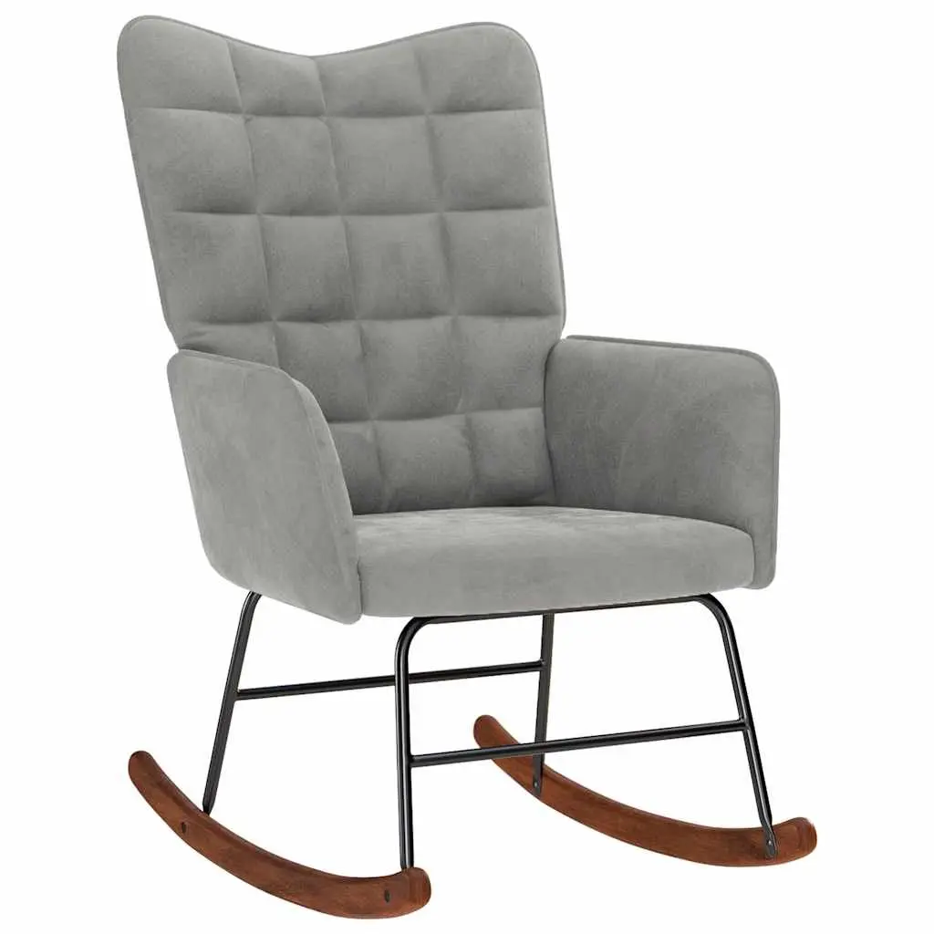Rocking Chair Velvet Grey Padded Armchair with Footstool Plywood and Metal Frame