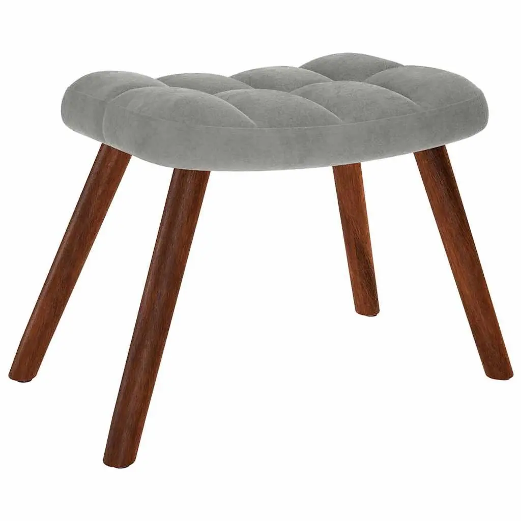 Rocking Chair Velvet Grey Padded Armchair with Footstool Plywood and Metal Frame