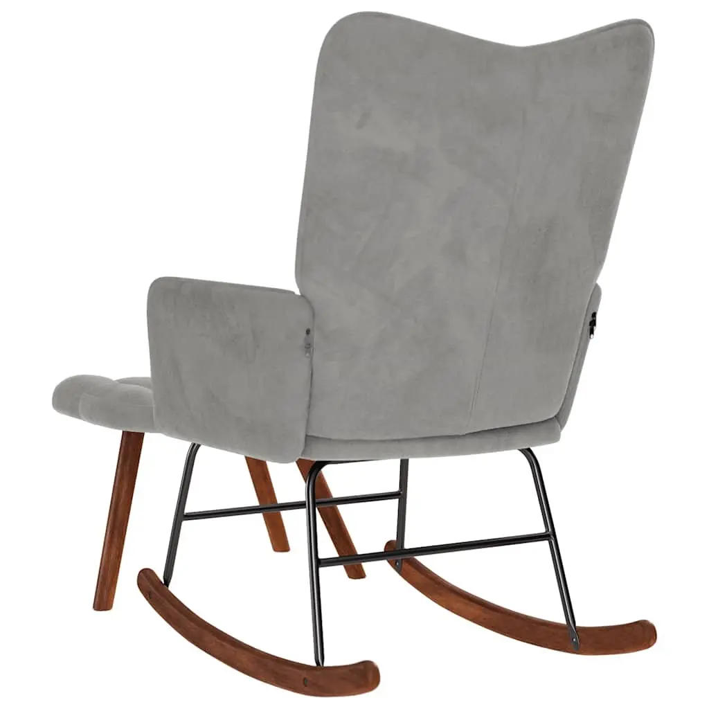 Rocking Chair Velvet Grey Padded Armchair with Footstool Plywood and Metal Frame
