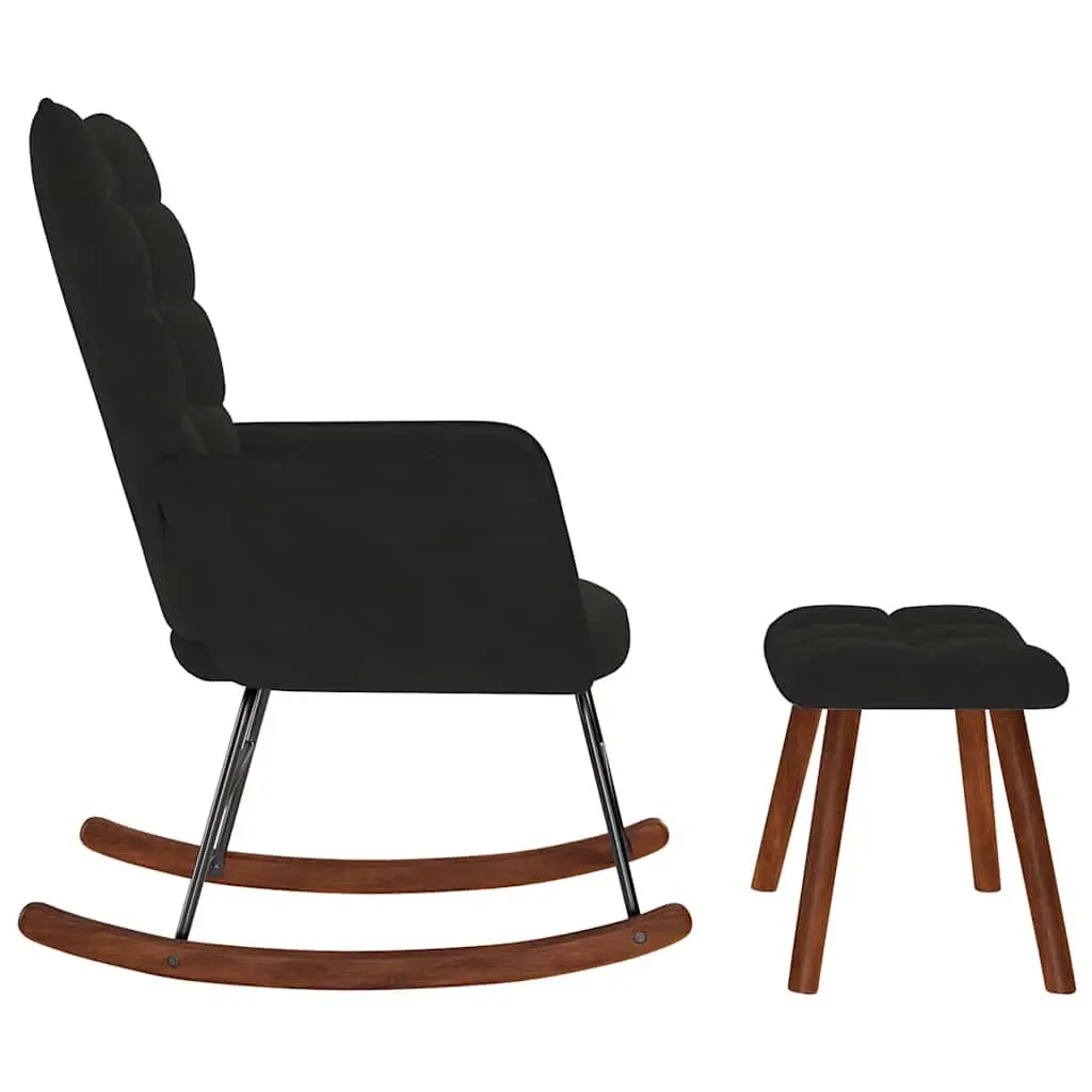 Rocking Chair Velvet Fabric with Stool Black Plywood and Metal Frame