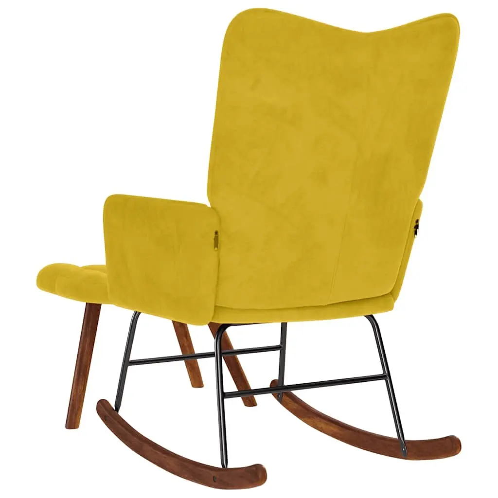 Rocking Chair with Stool Yellow Velvet Lounge Armchair Padded Seat Backrest