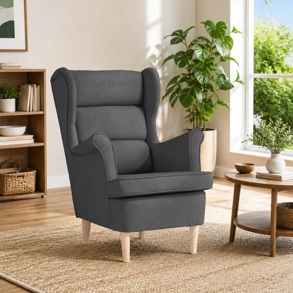 Armchair Dark Grey Lounge Seat Comfortable Relaxing Chair Home Living Room
