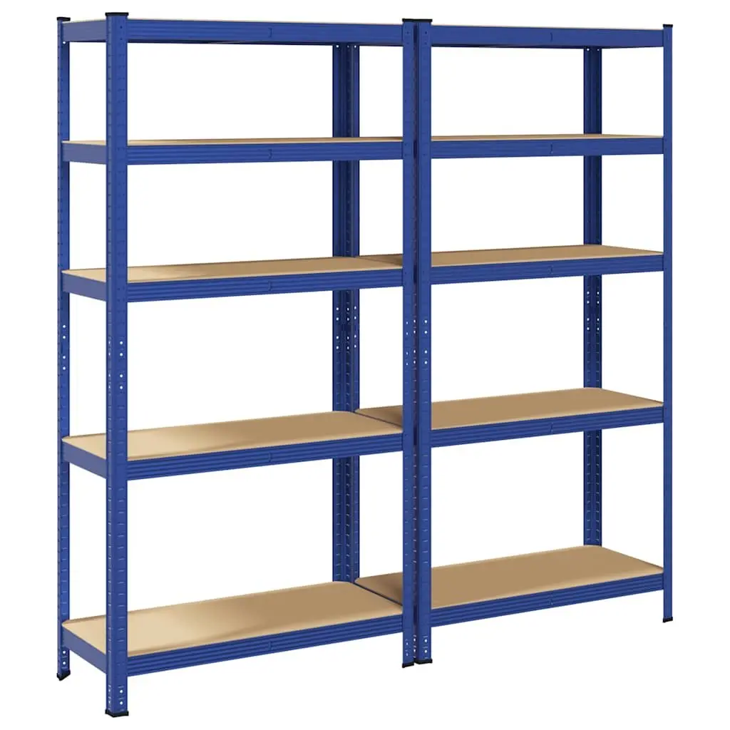 5LayerStorageShelvesHeavyDutySteelEngineeredWoodBlueGarageRackSetOf2