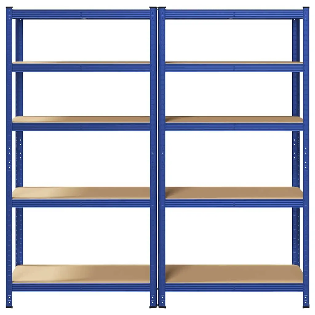 5LayerStorageShelvesHeavyDutySteelEngineeredWoodBlueGarageRackSetOf2