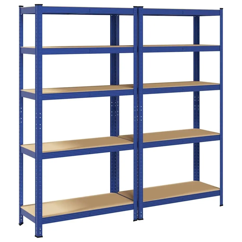 5LayerStorageShelvesHeavyDutySteelEngineeredWoodBlueGarageRackSetOf2