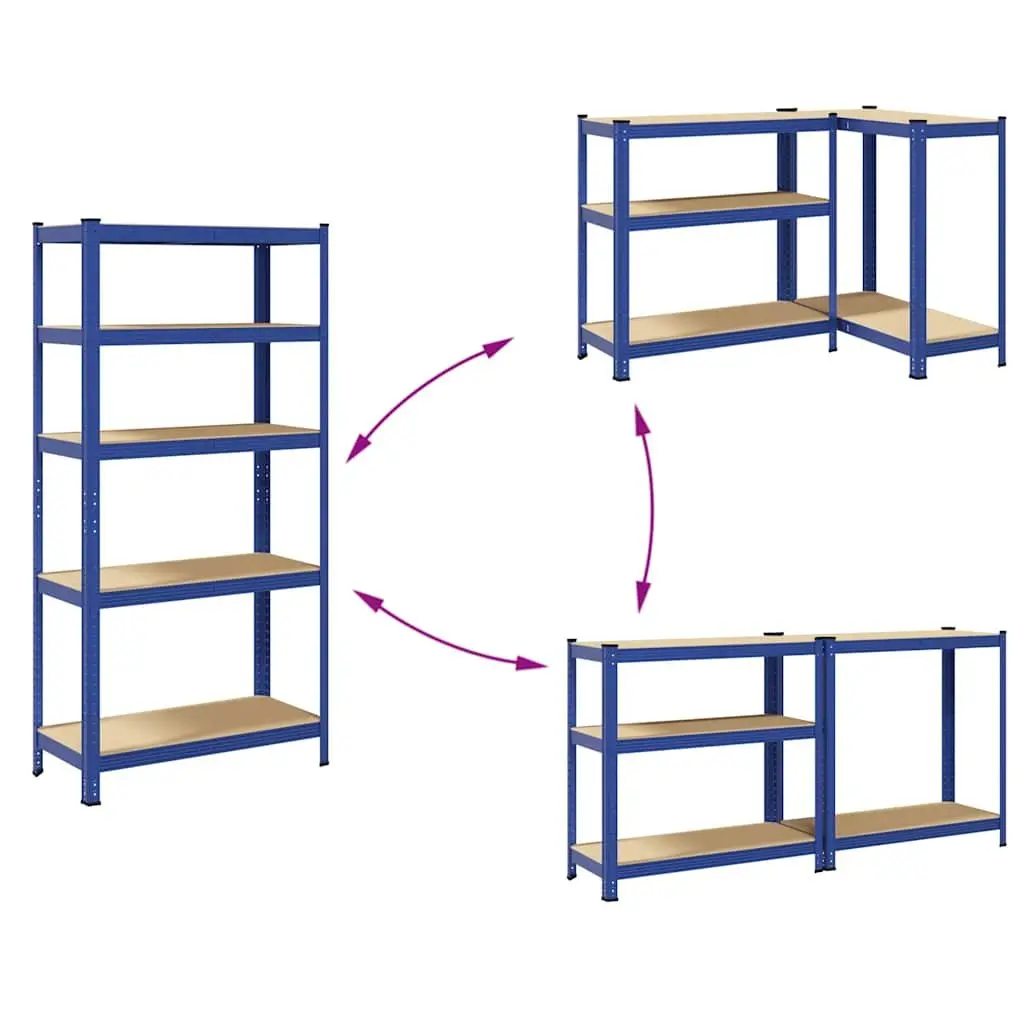 5LayerStorageShelvesHeavyDutySteelEngineeredWoodBlueGarageRackSetOf2