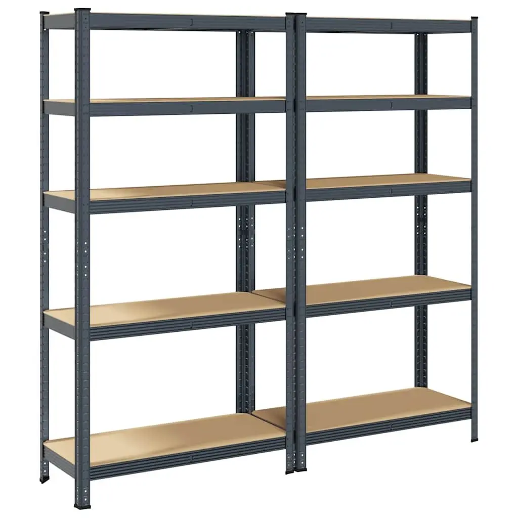 5-Tier Shelving Units Engineered Wood Anthracite Steel Frame Adjustable Height 2 Pieces