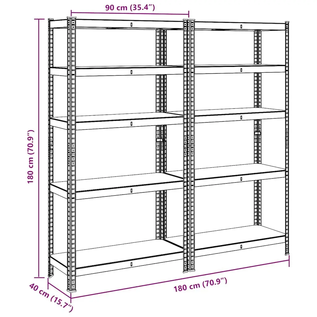 5-Tier Shelving Units Engineered Wood Anthracite Steel Frame Adjustable Height 2 Pieces