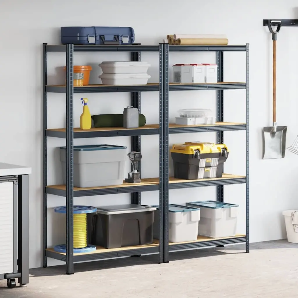 5-Tier Shelving Units Engineered Wood Anthracite Steel Frame Adjustable Height 2 Pieces