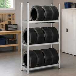 Practical 3-Layer Tyre Shelf for Garage and Workshop Use