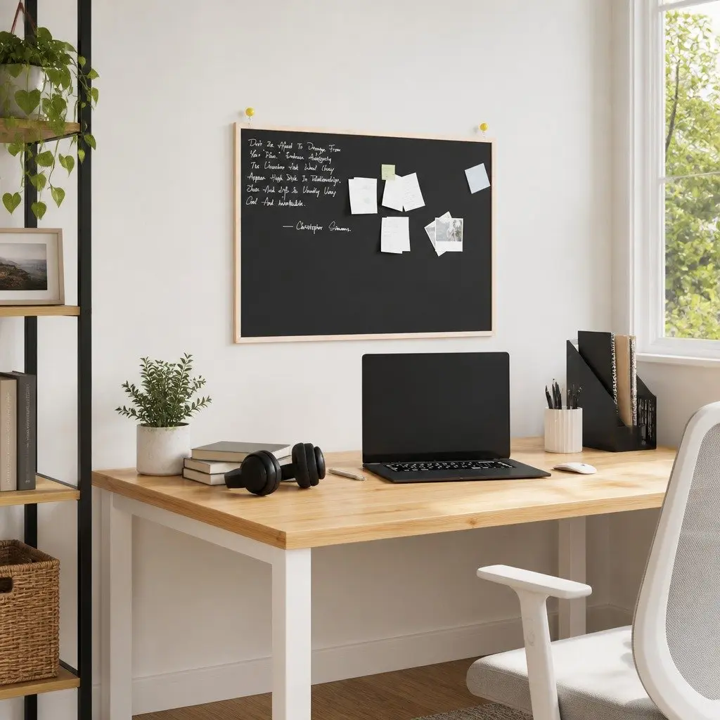 Chalkboard Black Surface Solid Pine Wood Frame 80x55cm Home Office