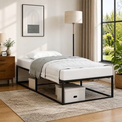 Metal Bed Frame Single 92x187 cm Black Slatted Base Storage Space