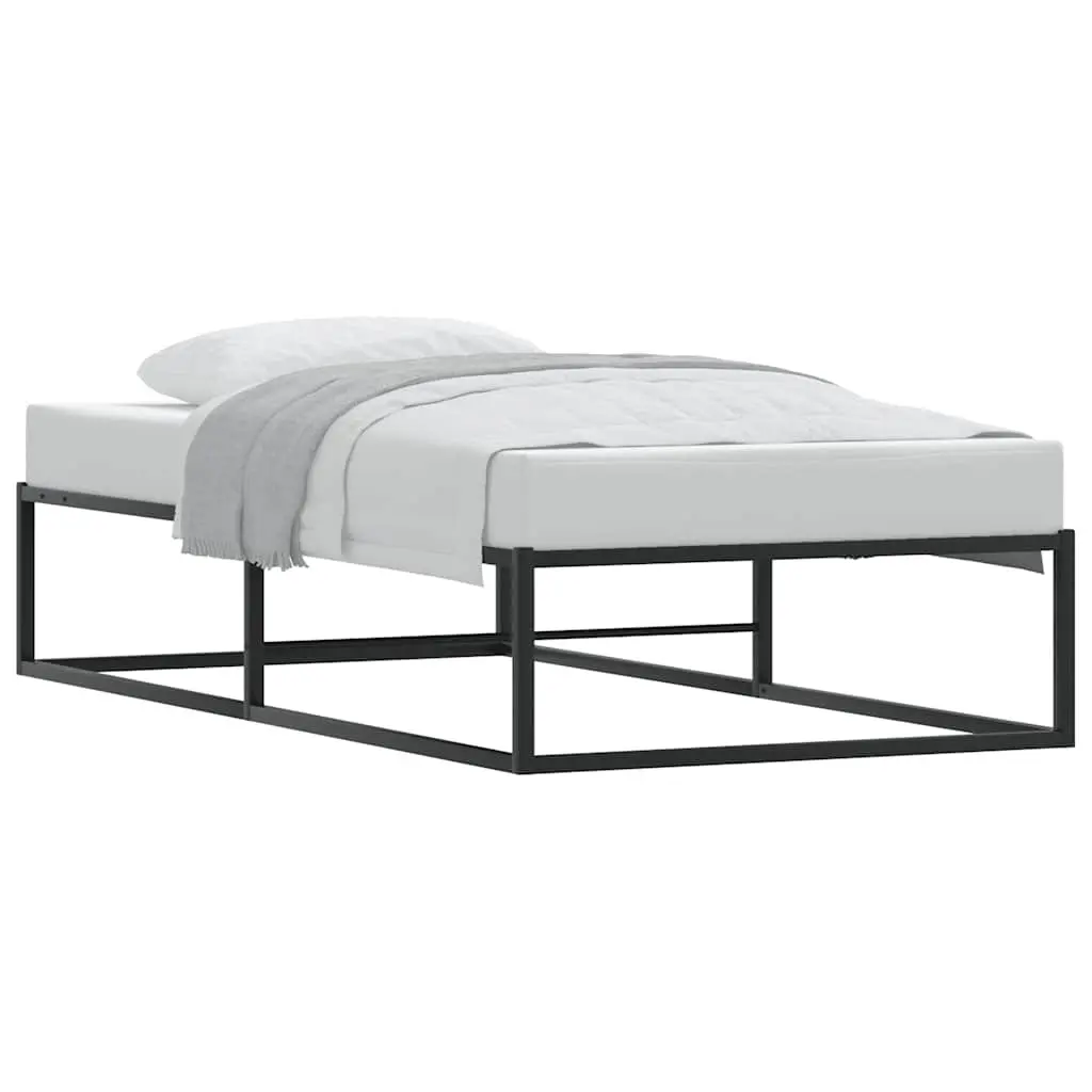 Metal Bed Frame Single Black 92x187 cm Slatted Base Storage Space