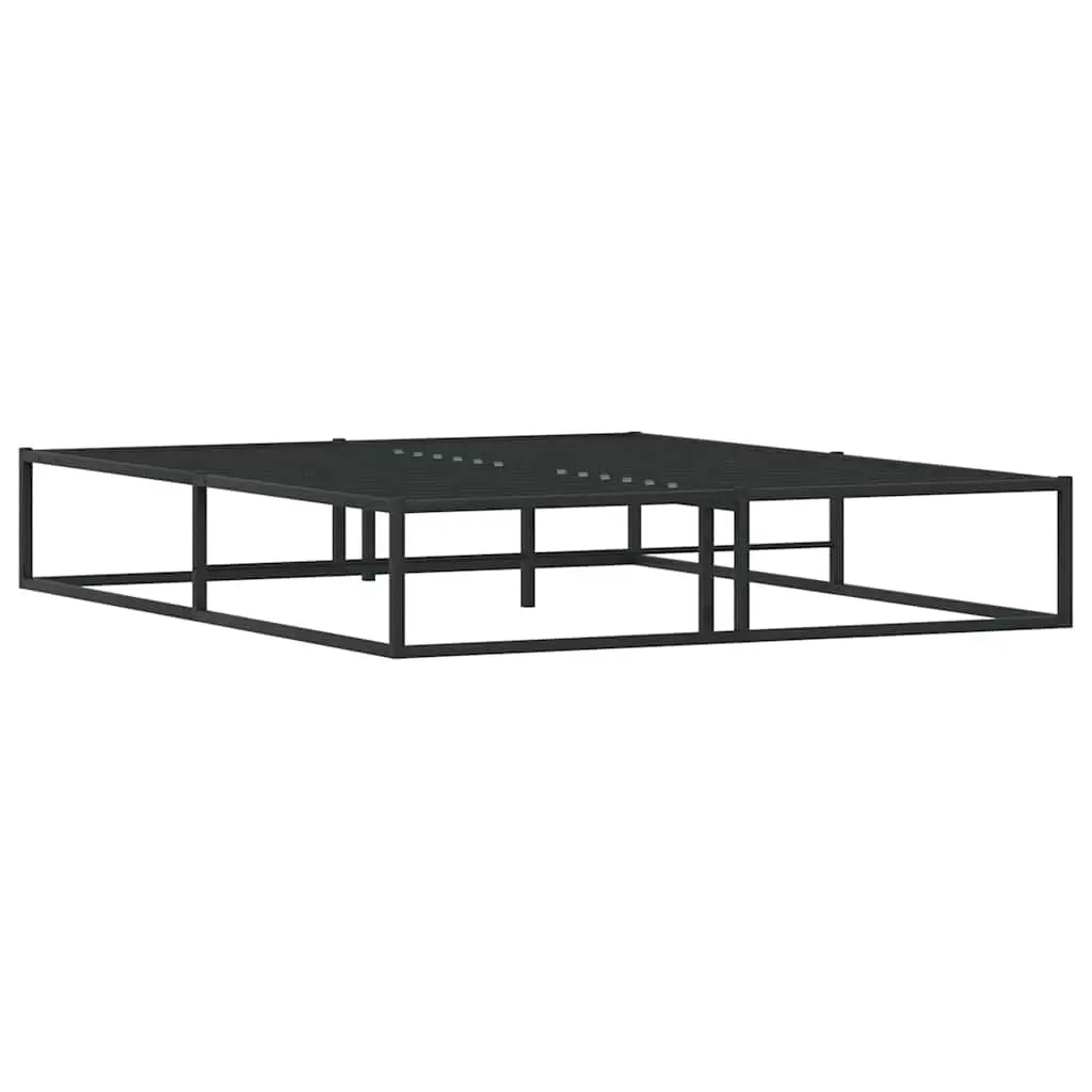 Metal Bed Frame Black 153x203 cm Slatted Base with Underbed Storage