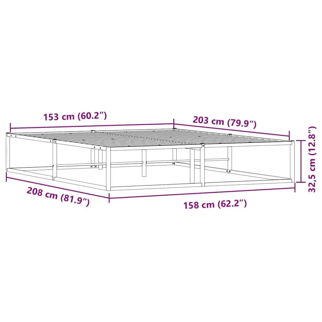 Metal Bed Frame Black 153x203 cm Slatted Base with Underbed Storage