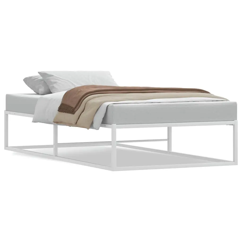 Metal Bed Frame White Slatted Base 92x187 cm with Under Bed Storage Space