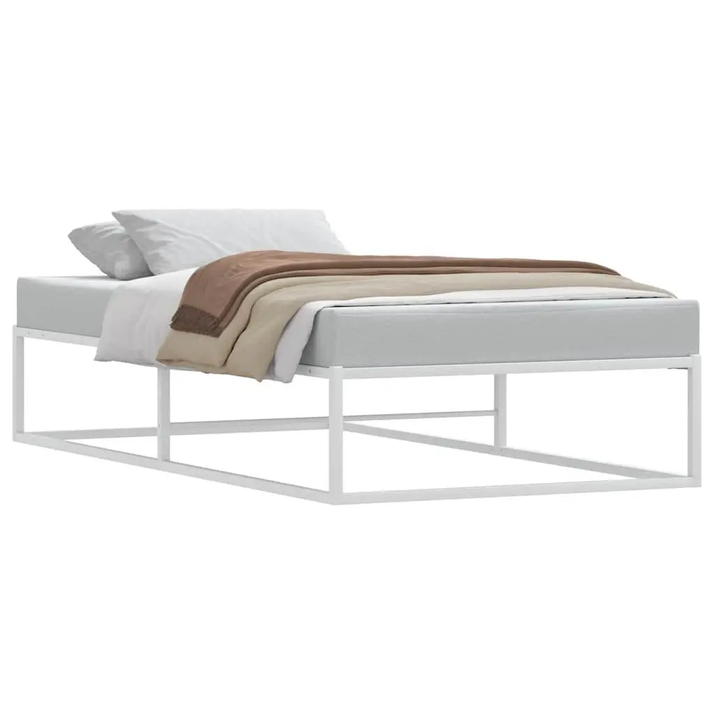 Metal Bed Frame White Slatted Base 92x187 cm with Under Bed Storage Space