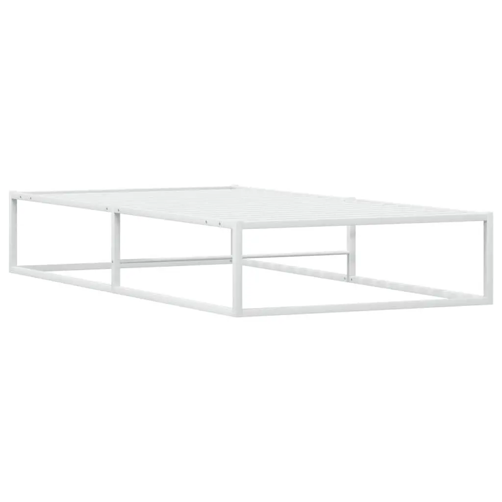 Metal Bed Frame White Slatted Base 92x187 cm with Under Bed Storage Space