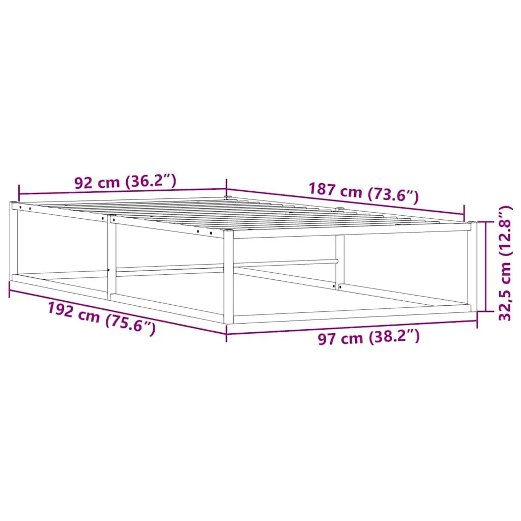 Metal Bed Frame White Slatted Base 92x187 cm with Under Bed Storage Space