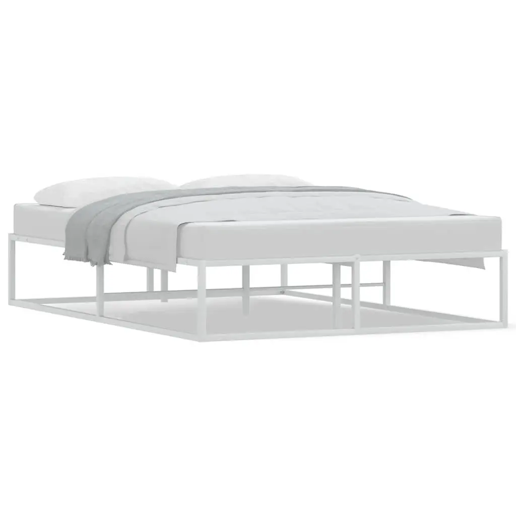 White Metal Bed Frame Slatted Base 137x187 cm Under Bed Storage Furniture