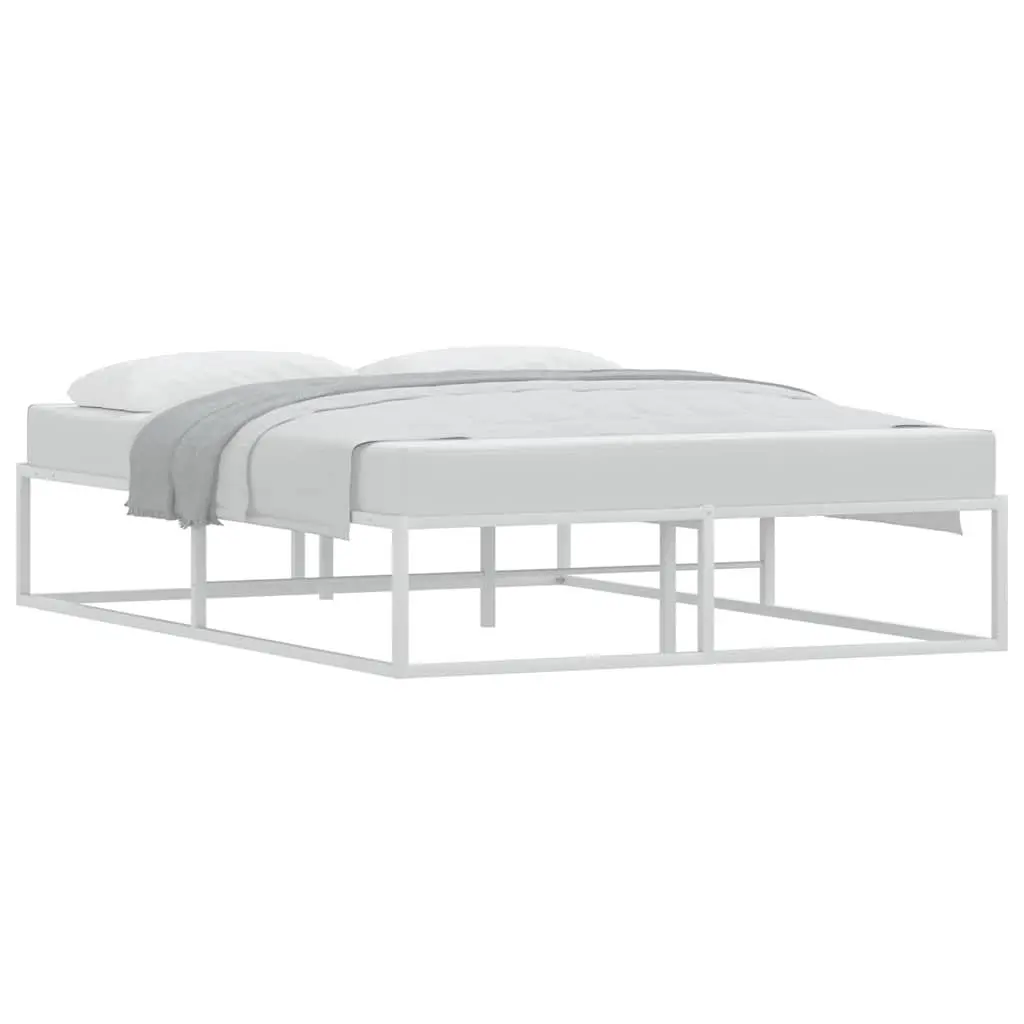 White Metal Bed Frame Slatted Base 137x187 cm Under Bed Storage Furniture
