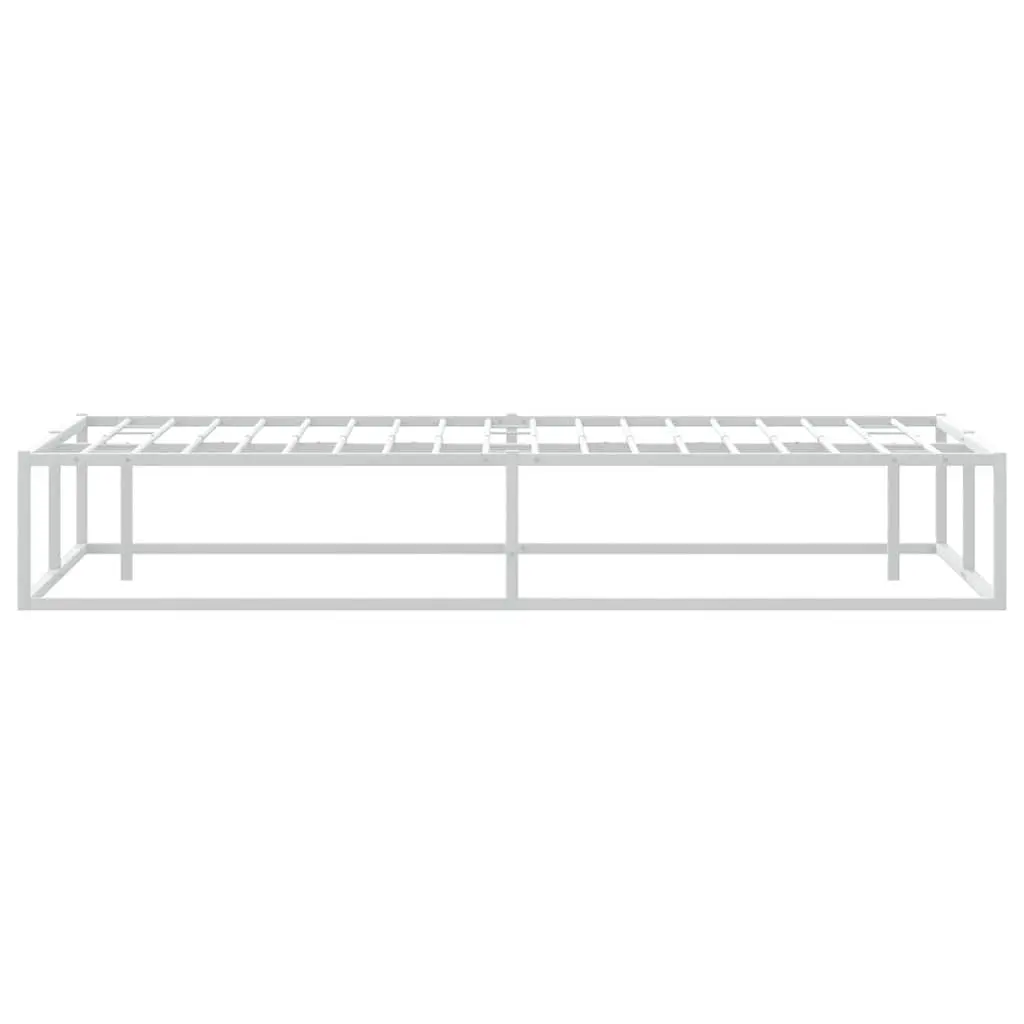 Queen Size White Metal Bed Frame Slatted Base Durable Construction Bedroom Furniture 153x203 cm
