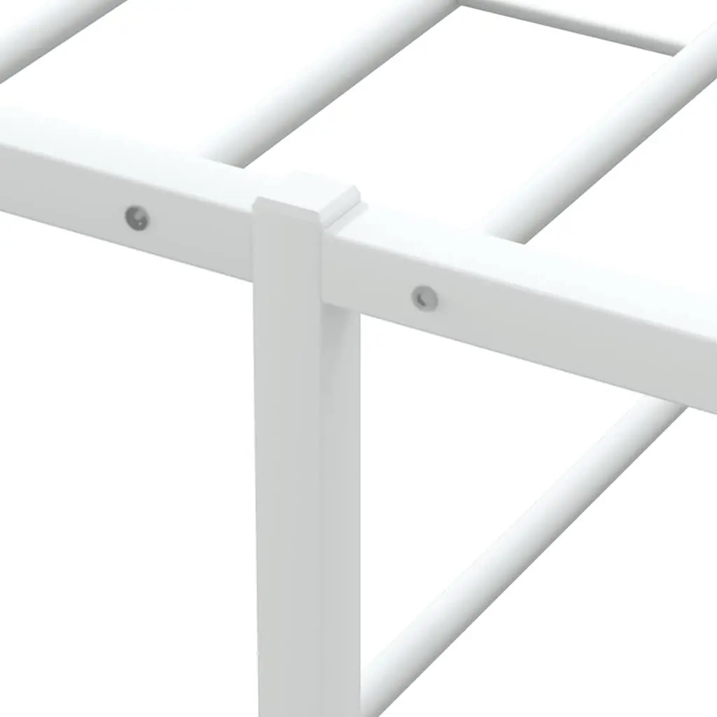 Queen Size White Metal Bed Frame Slatted Base Durable Construction Bedroom Furniture 153x203 cm