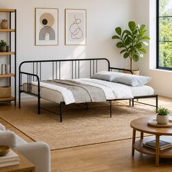 Versatile Black Metal Daybed with Trundle for Home Use