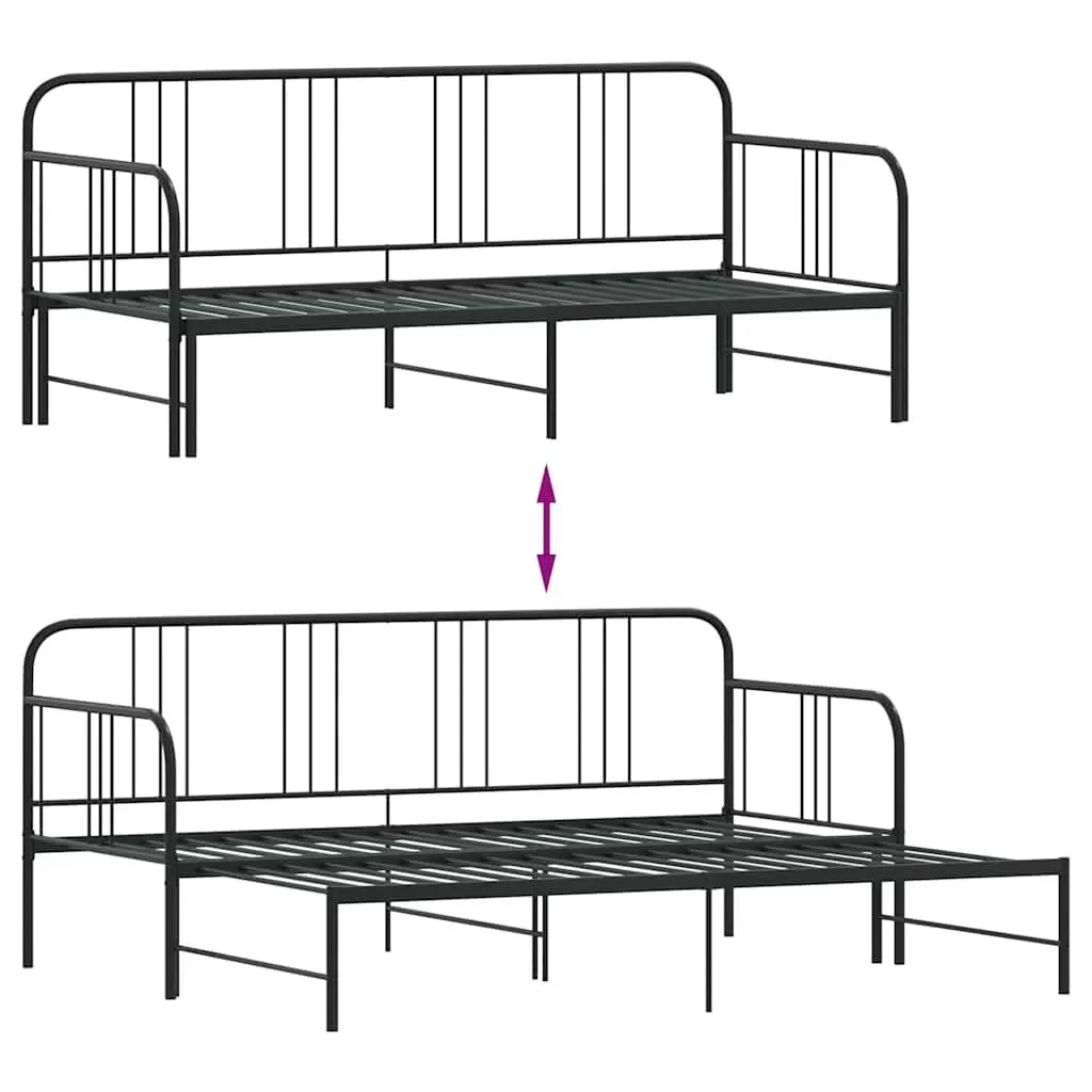 Daybed with Trundle Powder-coated Metal Frame Black 92x187 cm