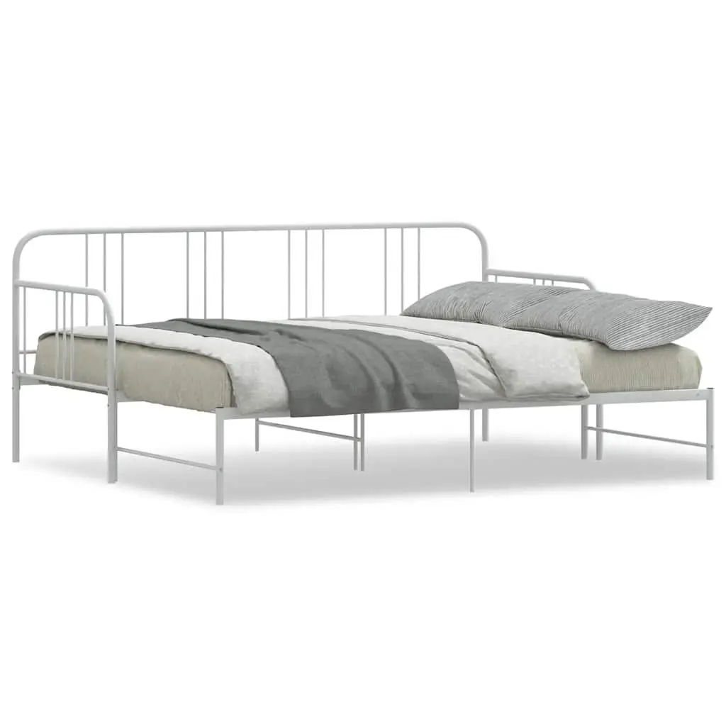 Trundle Daybed Metal Frame White 92x187cm Convertible Sofa Bed for Living Room and Bedroom
