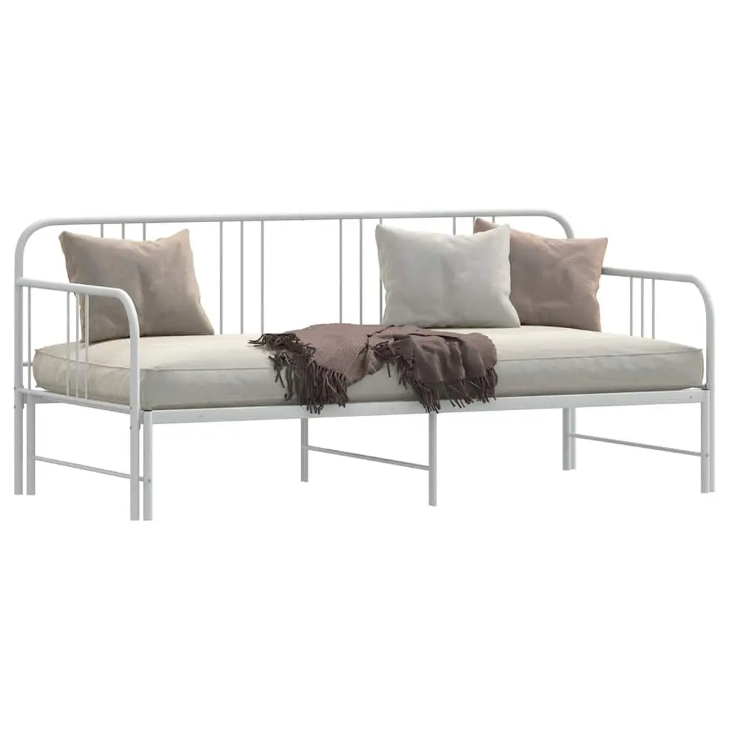 Trundle Daybed Metal Frame White 92x187cm Convertible Sofa Bed for Living Room and Bedroom