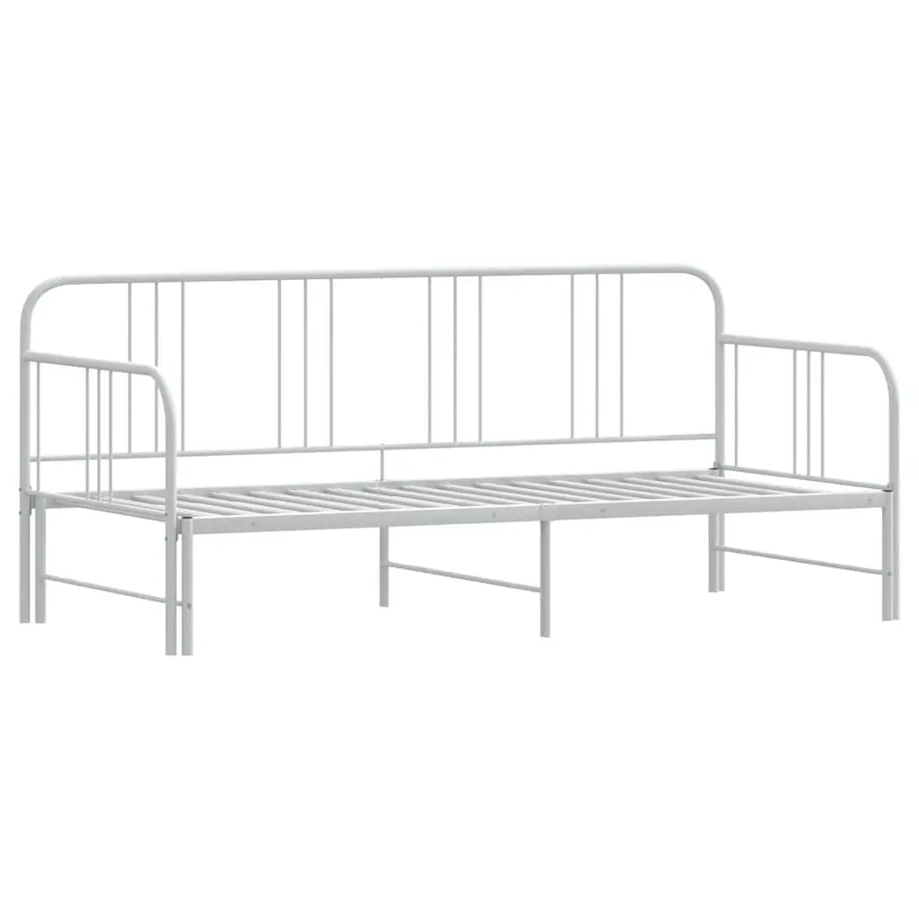 Trundle Daybed Metal Frame White 92x187cm Convertible Sofa Bed for Living Room and Bedroom