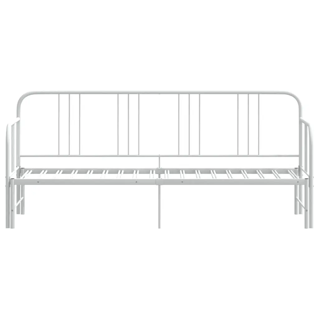 Trundle Daybed Metal Frame White 92x187cm Convertible Sofa Bed for Living Room and Bedroom