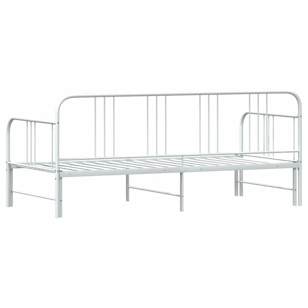 Trundle Daybed Metal Frame White 92x187cm Convertible Sofa Bed for Living Room and Bedroom