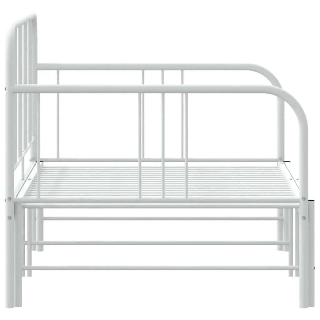 Trundle Daybed Metal Frame White 92x187cm Convertible Sofa Bed for Living Room and Bedroom